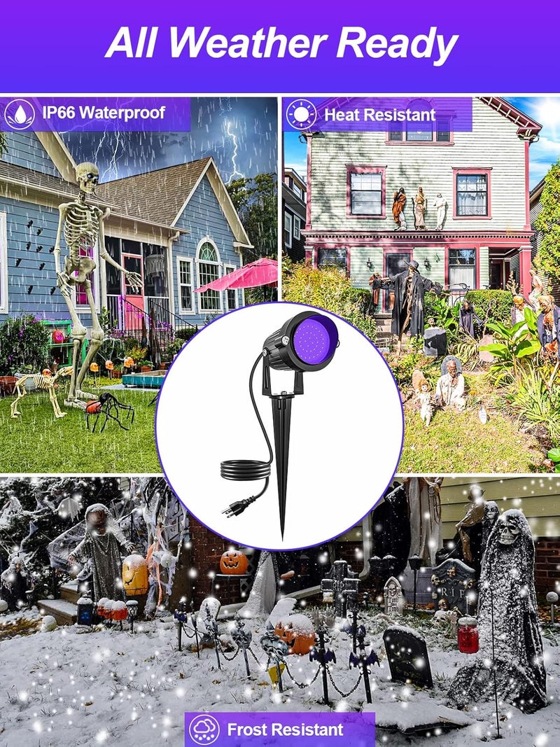 DOREIO Halloween Spotlight 15W LED Black Lights Landscape Lighting Waterproof Outdoor Blacklight with US Plug for Glow Dance Party,Stage Lighting,Body Paint,Fluorescent Poster, Neon Glow(2 Pack) - Image 5